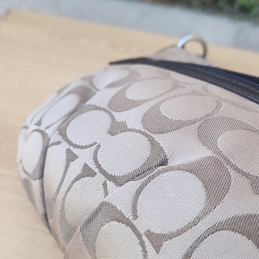 Coach Khaki Signature Sateen w/Front Pocket Top Zip Crossbody Bag
